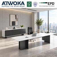 Bureau de direction réglable en hauteur ATWOKA blanc, bureau de travail assis-debout avec armoire de rangement latérale et gestion des câbles