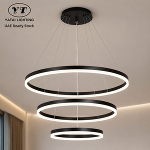 Lustre moderne à trois anneaux en aluminium et acrylique, LED à intensité variable avec télécommande, pour salle à manger, salon, chambre à coucher - Product Image 1