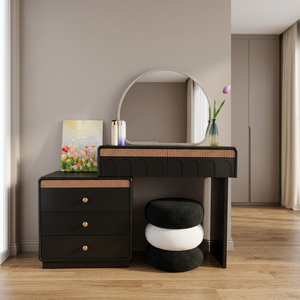 Modern Black <b>Makeup</b> Vanity Table with Lighted <b>Mirror</b> and Storage Drawers for Bedroom Furniture - Product Image 3
