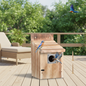 Nichoirs en bois pour oiseaux avec trou d'<span class=keywords><strong>entrée</strong></span>, protection métallique contre les prédateurs, loquet sécurisé, rainures pour jeunes oiseaux, nichoirs en cèdre pour passerois bleus à l'<span class=keywords><strong>extérieur</strong></span> - Product Image 1