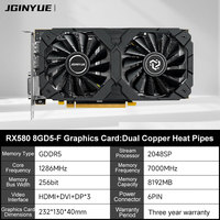 Carte graphique Jginyue RX580 8GD5-F : Double caloduc en cuivre, GPU PCI Express pour ordinateur de bureau avec ventilateur de refroidissement, nouvelle interface de sortie USB D P