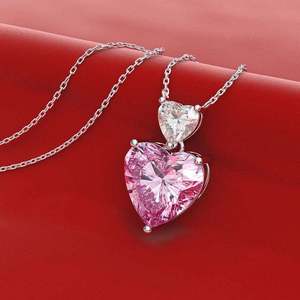 Collana con ciondolo a doppio cuore in zircone rosa per donna, grazioso ciondolo a forma di cuore, catena per clavicola, gioiello. - Product Image 2