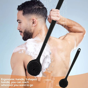 Brosse de bain en silicone à long manche avec poils doux - Brosse ergonomique pour le dos, pour exfolier et masser, accessoire de douche - Product Image 2
