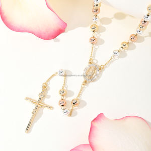 Joyería religiosa catolicismo circón colgante collar Virgen María <span class=keywords><strong>San</strong></span> Judas <span class=keywords><strong>San</strong></span> <span class=keywords><strong>Benito</strong></span> 14K chapado en oro Rosario <span class=keywords><strong>Cruz</strong></span> collar - Product Image 2