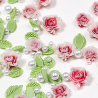 Décorations d'ongles DIY : Breloques fleurs roses 3D, feuilles, perles et camélias mélangés