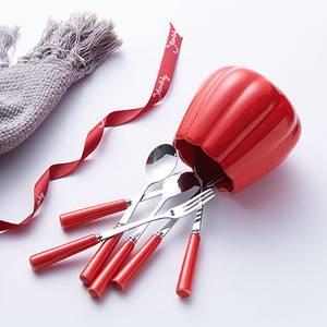 Di lusso in acciaio inossidabile forchetta da frutta <span class=keywords><strong>Set</strong></span> di cucchiai da tavola da viaggio/campeggio in ceramica può frutta <span class=keywords><strong>Set</strong></span> di posate unici - Product Image 4