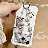 Cadena para Teléfono de Lujo con Cuentas de Cristal Estéticas, Color Azul Plateado Brillante, con Diseño de Rosa, Llavero y Colgante para Bolso, Regalo para Mujer, Adornos Finos
