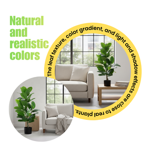 Grand arbre artificiel d'intérieur durable en ficus Leastica vert avec pot en plastique, éco-responsable, décoration de maison et de bureau, toujours vert - Product Image 4