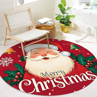 Kristallvelours Weihnachtsteppich Rund Neuartiges Cartoon-Weihnachtsmann-Design Wasserabsorbierend Wohnzimmer Bodenmatte