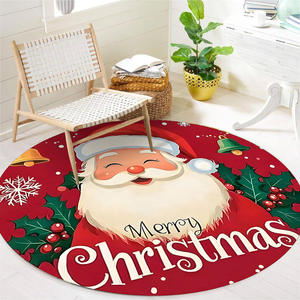 Tapis de Noël rond en velours cristal, motif Père Noël fantaisie, absorbant l'eau, pour salon et maison - Product Image 1