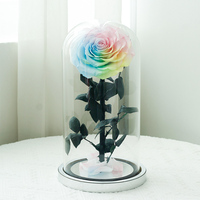 Nouveau Style Bleu Foncé Naturel Roses Préservées Dans La Couverture En Verre Dome Fleur Éternelle Roses Préservées ForValentine's Dav Gift