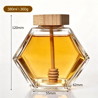Bouteilles de miel vides en gros de 100 ml, 220 ml, 380 ml – Pots à miel hexagonaux en verre transparent avec couvercle, cuillère et cuillère à miel – Personnalisables