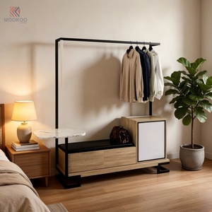 Banco <span class=keywords><strong>de</strong></span> Almacenamiento Multifuncional para Entrada, Estante <span class=keywords><strong>de</strong></span> Metal y Madera, Mesa Consola, Barra Colgante, Perchero Moderno para Recibidor - Product Image 1