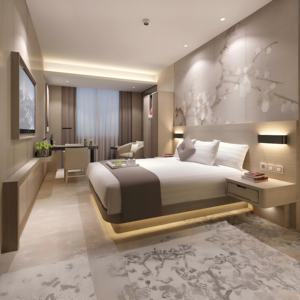 Cama de Lujo de Madera Maciza Tamaño King Size Diseño para Hotel de Negocios con Cabecero para Proyecto de Mobiliario Holiday Inn Base de Colchón Comercial - Product Image 3