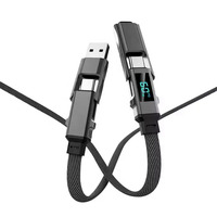 Cable de Carga Rápida 4 en 1 Multifunción USB-C a Tipo-C, con Pantalla LED, Trenzado de Nailon Plano, 100W, para Teléfono, Cable USB de Datos Resistente
