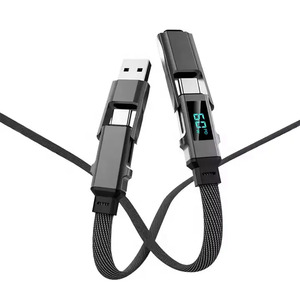 Câble de charge rapide 4-en-1 USB-C vers Type-C multifonction 100W avec affichage LED, en nylon tressé plat, pour téléphone, câble de données USB durable - Product Image 2