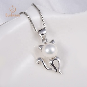 Moda Bella Piccolo Gatto 925 Argento Sterlina del Solido Per La Ragazza Della Perla di Montaggio A Sospensione - Product Image 3