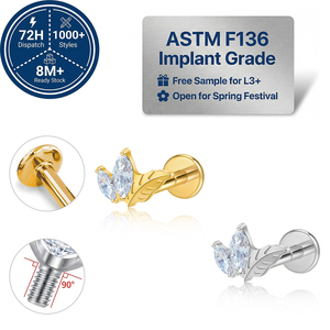 Серьги-лабреты JIAXIN из имплантационного титана ASTM F136 с цирконием и позолотой 18K, с внутренней резьбой, для пирсинга хеликса, трагуса, губы, свадебные украшения для тела - Product Image 1