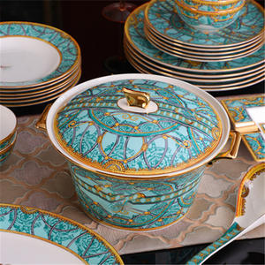 Service de table de luxe en porcelaine fine Palace, 58 pièces, incrustation dorée, coffret cadeau haut de gamme avec logo personnalisé pour fêtes et mariages - Product Image 4