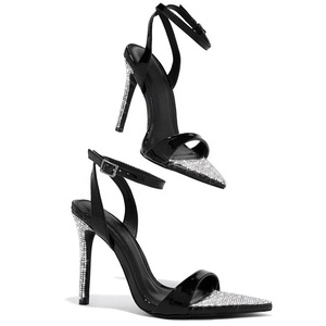 Shiny Ankle Strap Women's High Heels <b>Shoes</b> Rhinestone Sandals Thin Heeled Stiletto Party Dress Mules - Product Image 4