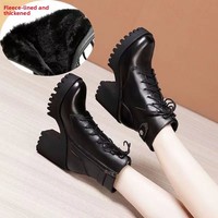 Nouvelles Bottes Femme Automne 2026 en Similicuir à Talon Haut et Épais, Bottines à Paillettes et Rivets, Fermeture à Lacets sur le Devant, Chaudes et Confortables