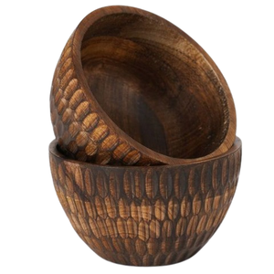 Bol décoratif à grain de bois massif avec manche en feuille coulée bols à salade ronds Design classique bols à fruits en bois d'acacia naturel - Product Image 2