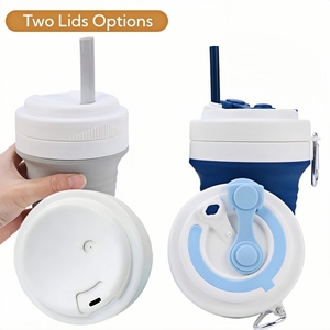 แก้วซิลิโคนพับได้ รูปทรงตามสั่ง ป้องกันการรั่วซึม ขนาด 350 มล., 16 ออนซ์, 500 มล. แก้วน้ำซิลิโคน แก้วกาแฟพับได้สำหรับเดินทาง - Product Image 4