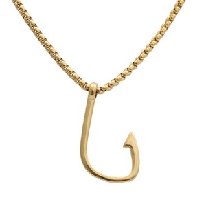 Collier avec pendentif en forme d'hameçon de pêche en acier inoxydable, design géométrique pour homme, style punk 280449 - Product Image 3