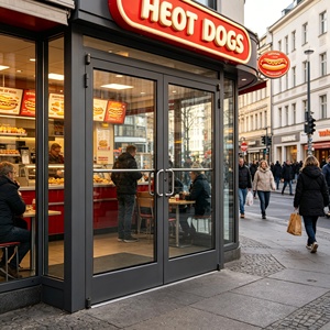 Portes commerciales en verre en alliage d'aluminium robustes, résistantes au fort trafic et à la corrosion, pour entrées de magasins - Product Image 5