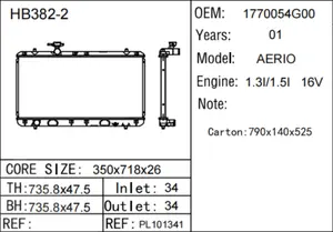 High Quality Auto Radiator For Suzuki Aerio 2.0 L Aluminum Radiator Assembly OE 17700-54G00