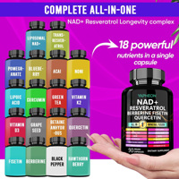 OEM 18 en 1 Complexe NAD+ en capsules végétaliennes Resvératrol Berbérine Fisetine Quercétine Supplément de bien-être antioxydant cellulaire quotidien