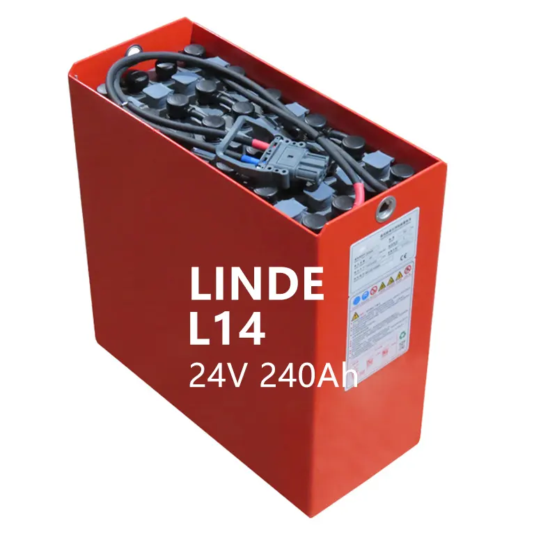 Baterai LINDE L14 isi ulang 24V 240Ah 2PZSH240 baterai forklift dioperasikan listrik dengan pengisi daya