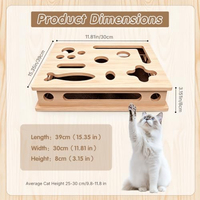 Boîte d'enrichissement pour chat en bois avec 3 balles et 1 baguette |   Lime à ongles intégrée pour chat avec revêtement en papier de verre – Sans stress