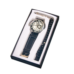 Men's Watch <b>Gift</b> <b>Set</b> With Bracelet Quartz Movement Imitation Leather Strap One Piece Buckle Durable Holiday <b>Gift</b> Box Packaging - Product Image 4