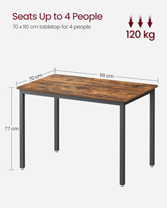 Table à manger <span class=keywords><strong>VASAGLE</strong></span> en bois brun de style industriel pour 4 personnes, meubles de salle à manger, table de <span class=keywords><strong>cuisine</strong></span> - Product Image 5