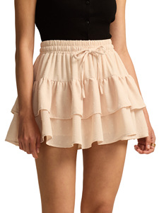 Women's Polka Dot Multi Layer Ruffled <b>Skirt</b> with Adjustable Belt Anti Peek <b>Elastic</b> Waist Casual <b>Skirt</b> - Product Image 5