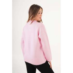 Lustrin Women's Basic Ribbed Detail Pink Knit <b>Pullover</b> <b>Sweater</b> - Wholesale Standard Fit Acrylic Blend Jumper Top - Product Image 5