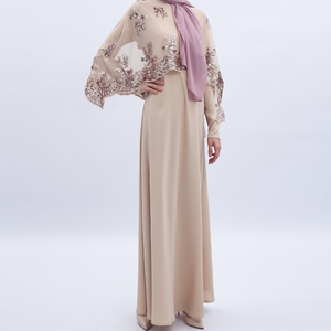 LEDUO new sequin embroidery satin lace <b>cape</b> abaya long sleeve muslim women's abaya dresses - Product Image 3