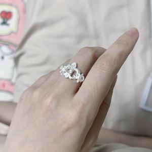 S925 Pure Silver Floral Ring <b>for</b> Women Earthly Luxury Iris Design with Retro Palace Style Geometric Pattern and <b>Cut</b> <b>Stone</b> - Product Image 3