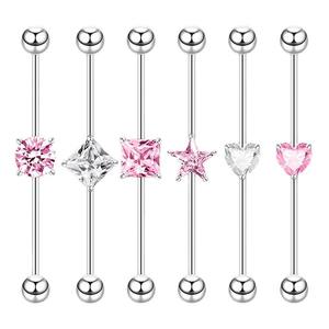 1pc Punk Acier Chirurgical Barbell Long Stud Boucles d'oreilles Coeur Étoile Carré Zircon Rose Blanc CZ 38mm <span class=keywords><strong>Oreille</strong></span> <span class=keywords><strong>Piercing</strong></span> <span class=keywords><strong>Industriel</strong></span> - Product Image 6