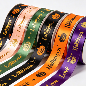 High Grade 100% Polyester 25mm Gift Wrapping Single Face Gold Foil Printing Customized Brand Logo Printed Satin <b>Ribbon</b> - Product Image 1