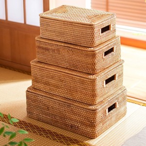 Natural Rattan Woven Storage Box Large Capacity <b>Rectangular</b> Organizer with Cover for Home Bedroom Wardrobe and Closet Decoration - Product Image 4