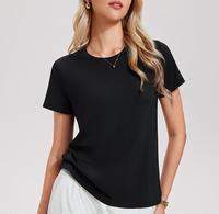 T-shirt basique pour femme, col rond, couleur unie, manches courtes, coupe ajustée, décontracté, tissu extensible et doux, à porter au quotidien