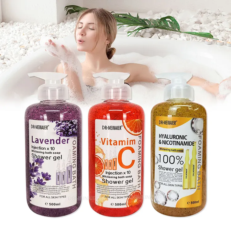 Private Label 500Ml Geparfumeerde Biologische Lavendel Body Wassing Lightening Hydraterende Vitamine C Niacinamide Body Douchegel