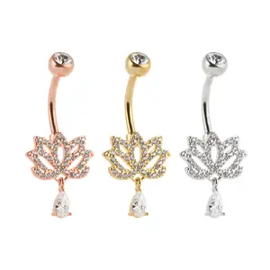 Manufacturers Custom Fashion Navel Body Piercing Jewelry Flower Pear Shape Pendant Zircon Belly Button Ring