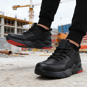 젠쿤 작업화 패션 블랙 미끄럼 방지 방수 가죽 스틸 토 안전화 남성용 중공업 - Product Image 3