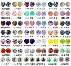 Wholesale Custom 15 mm Football Printed cartoon hexagon letter Round flower Silicone Teething Focal Beads Bulk for pen making