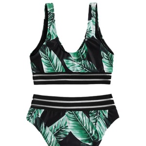 NEW Sexy Solid Prints High Waist Lace Stitching Backless V-neck Halter Two Piece <b>Bikini</b> Beachwear Swimsuit Custom Women Swimwear - Product Image 5