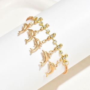 สร้อยข้อเท้าโลหะสไตล์ยุโรปอเมริกันสำหรับผู้หญิง ประดับจี้รูปปลาโลมาและเปลือกหอย ดีไซน์หรูหรา สไตล์ฮิปฮอป ผลิตจากโลหะผสม ประเทศจีน - Product Image 4