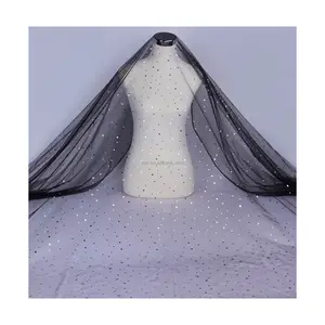 Polyester đầy màu sắc sáng bóng cuộn vải tuyn vải Sequins long lanh Bridal Wedding Dress vải tuyn vải